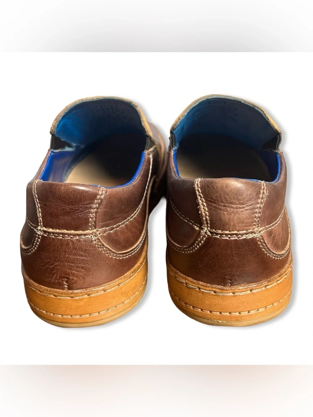 Bed Stu Workshop Freestyle Leather Slip-On‎ Loafer Brown Yellow Blue Sz 9